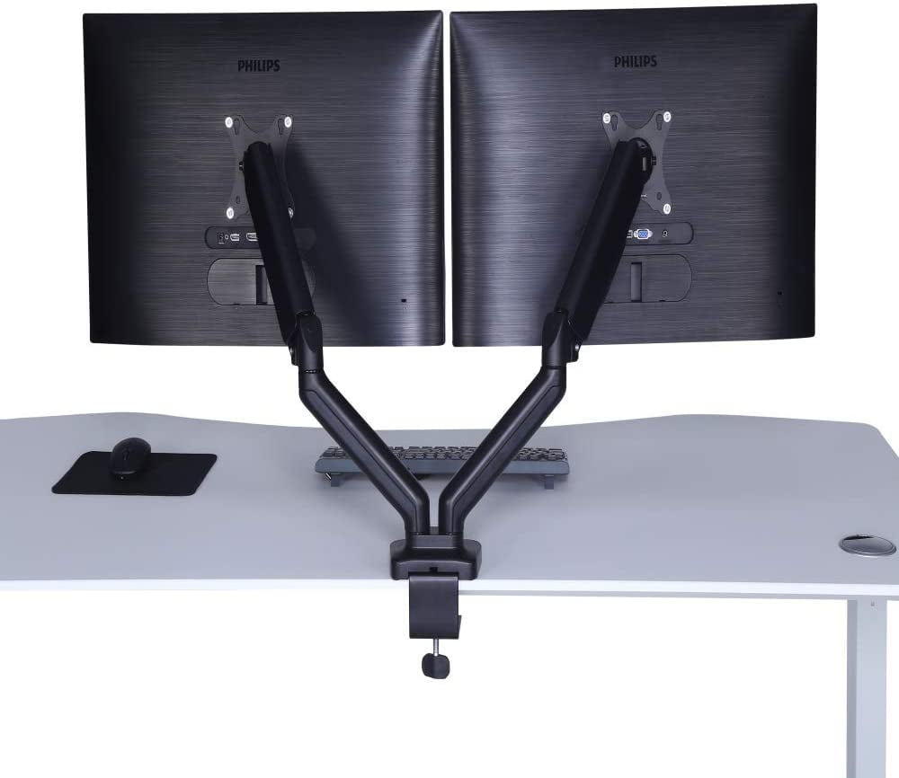 ApexDesk Dual Monitor Arm Desk Mount – Adjustable Height Gas Spring – VESA Mount with C Clamp & Mounting Base – Computer Monitor Stand for Screen up to 32 inch – Holds up to 20 lbs.