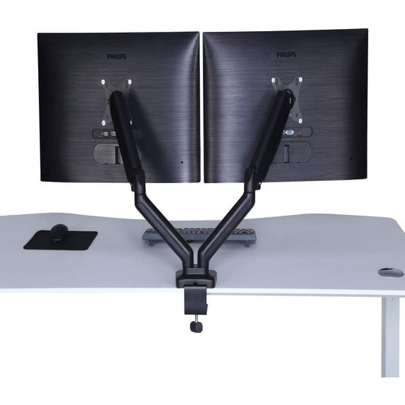 ApexDesk Dual Monitor Arm Desk Mount – Adjustable Height Gas Spring – VESA Mount with C Clamp & Mounting Base – Computer Monitor Stand for Screen up to 32 inch – Holds up to 20 lbs.