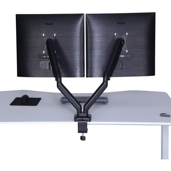 ApexDesk Dual Monitor Arm Desk Mount – Adjustable Height Gas Spring – VESA Mount with C Clamp & Mounting Base – Computer Monitor Stand for Screen up to 32 inch – Holds up to 20 lbs.