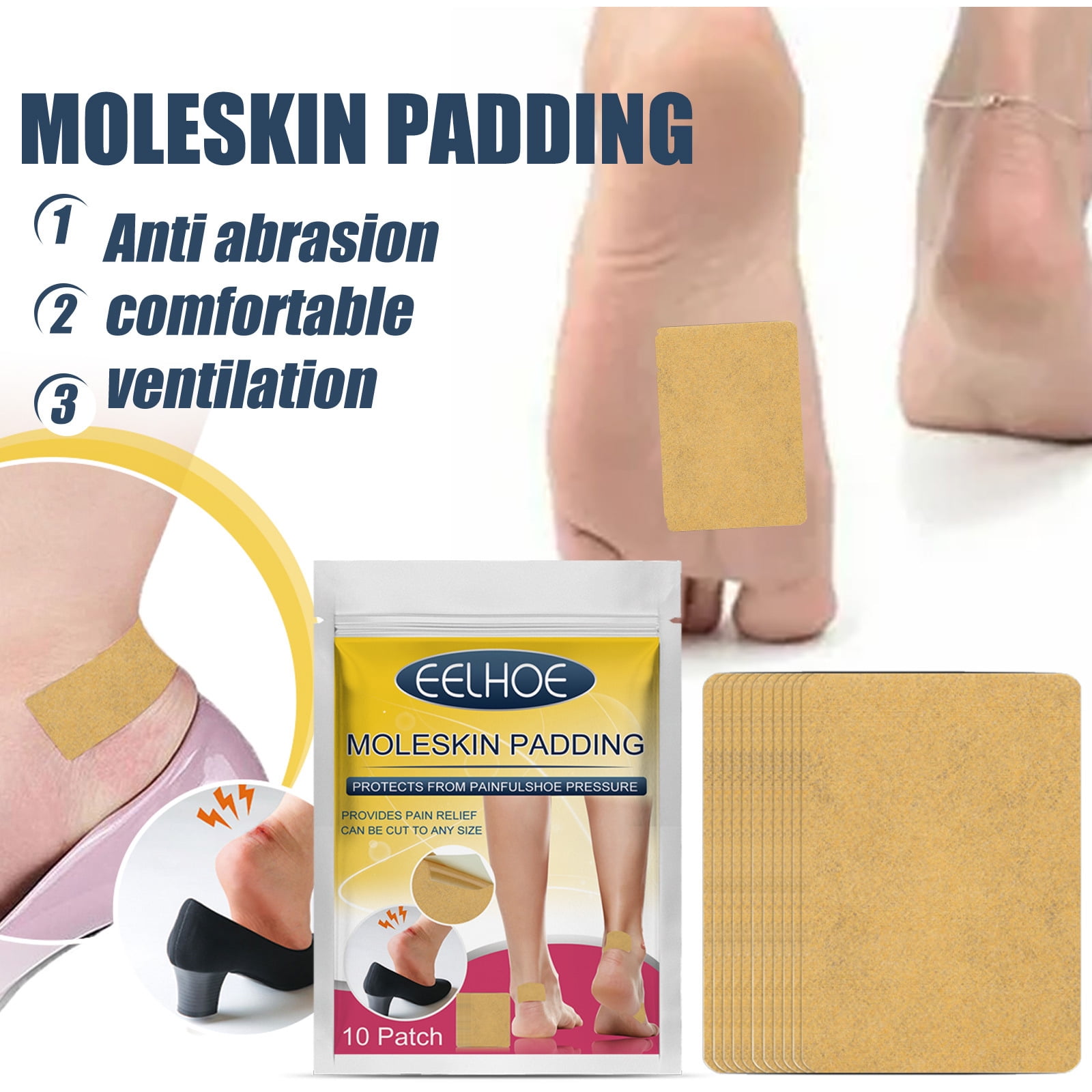 Apexeon Moleskin Heel Protection Patch , 10 Patches for Feet and Toes