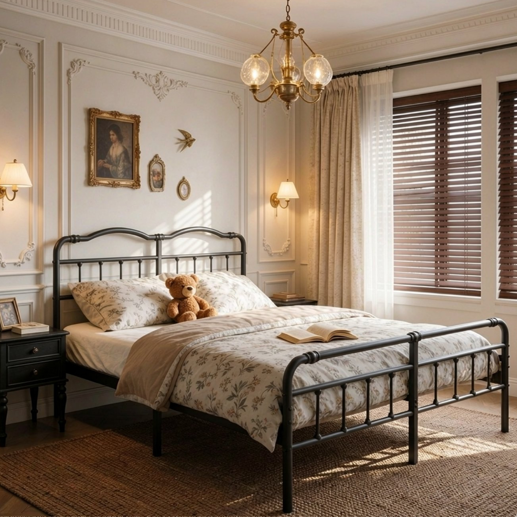 Apextella 14 in California King Metal Platform Bed Frame with Vintage Wavy Headboard, No Box Spring Needed, Underbed Storage