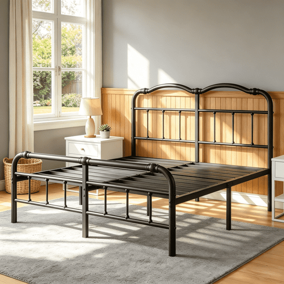 Apextella Full Metal Platform Bed Frame with Vintage Headboard, Noise-Free, Heavy Duty, Black