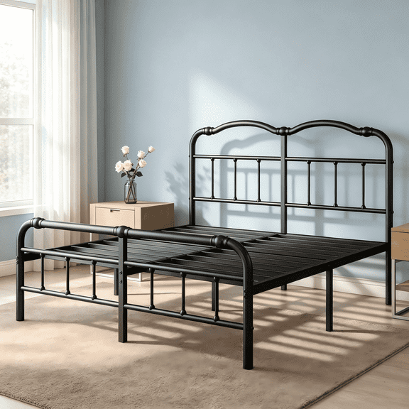 Apextella 14 Inch Full Metal Bed Frame with Vintage Headboard and Footboard, Black