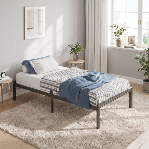 Apextella 14'' Twin Metal Platform Bed Frames with Anti-Slip Stoppers,Underbed Storage Space and Easy Assembly