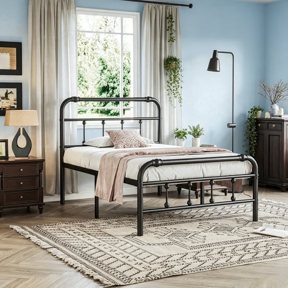 Apextella 14 in Twin Metal Platform Bed Frame with Curved Headboard and Footboard, No Box Spring Needed, Underbed Storage, Black