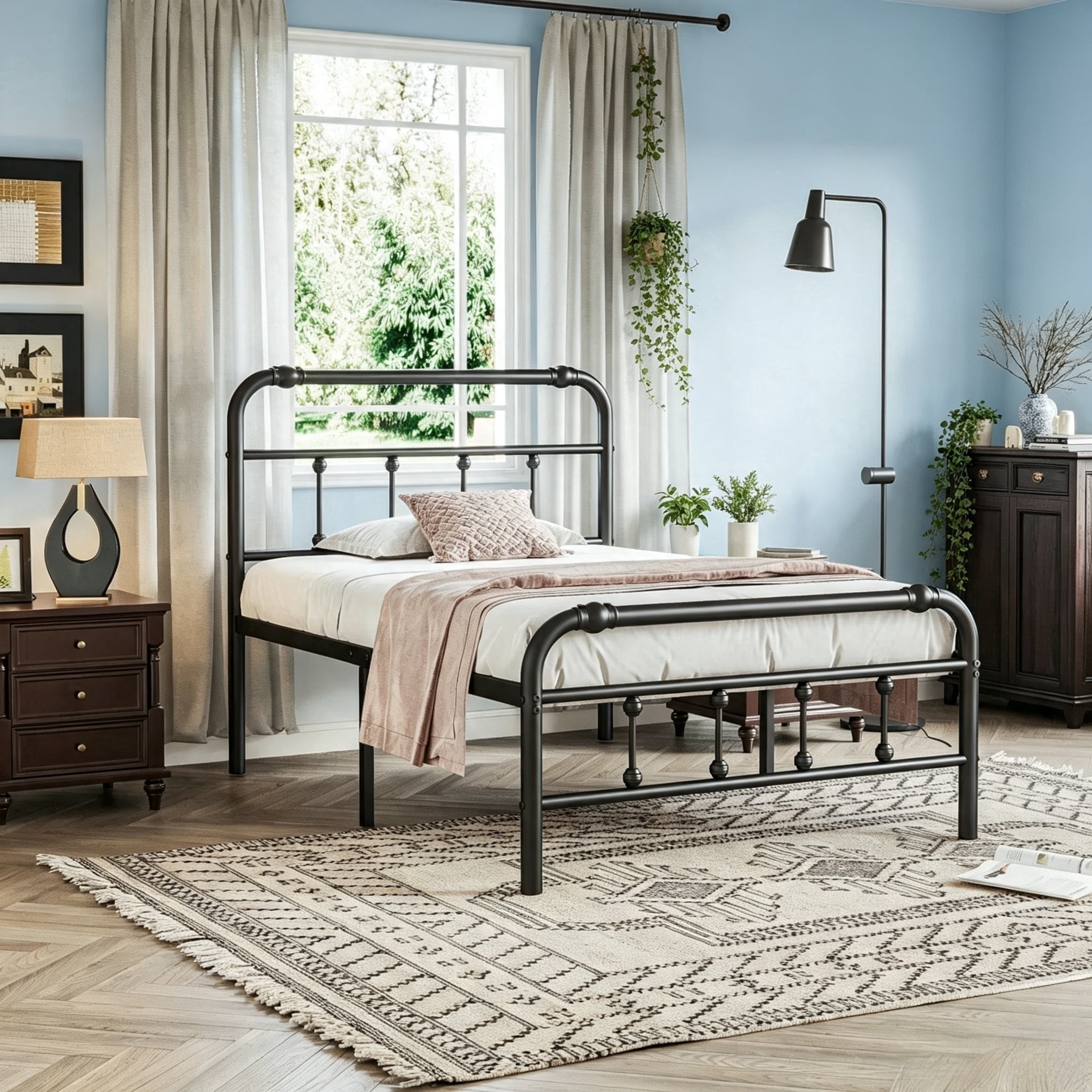 Apextella 14 in Twin Metal Platform Bed Frame with Curved Headboard and Footboard, No Box Spring Needed, Underbed Storage, Black