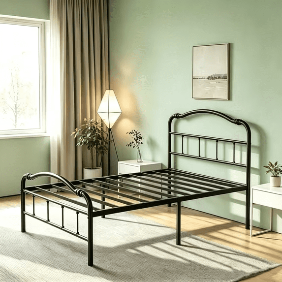 Apextella 14 in Twin XL Metal Platform Bed Frame with Vintage Wavy Headboard, No Box Spring Needed, Underbed Storage