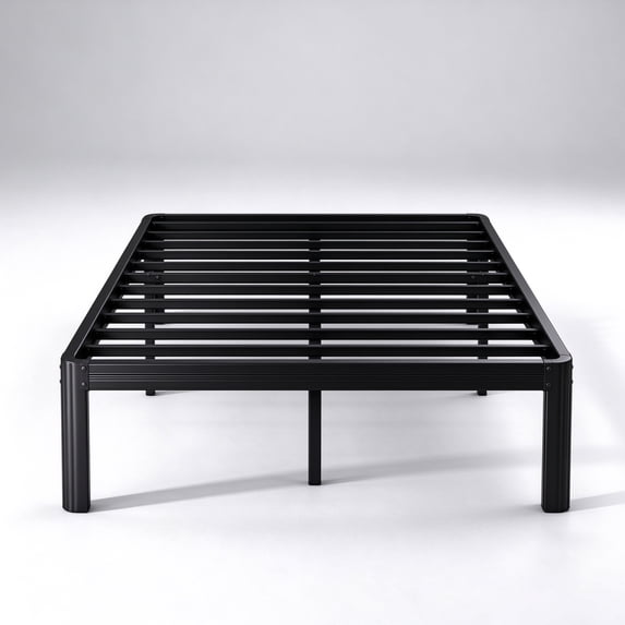 Apextella 14 in Queen Metal Platform Bed Frame, Round Corners, No Box Spring Needed, Underbed Storage, Black