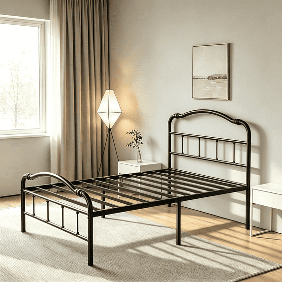 Apextella 14 in Twin Metal Platform Bed Frame with Headboard and Footboard, No Box Spring Needed, Underbed Storage, Black