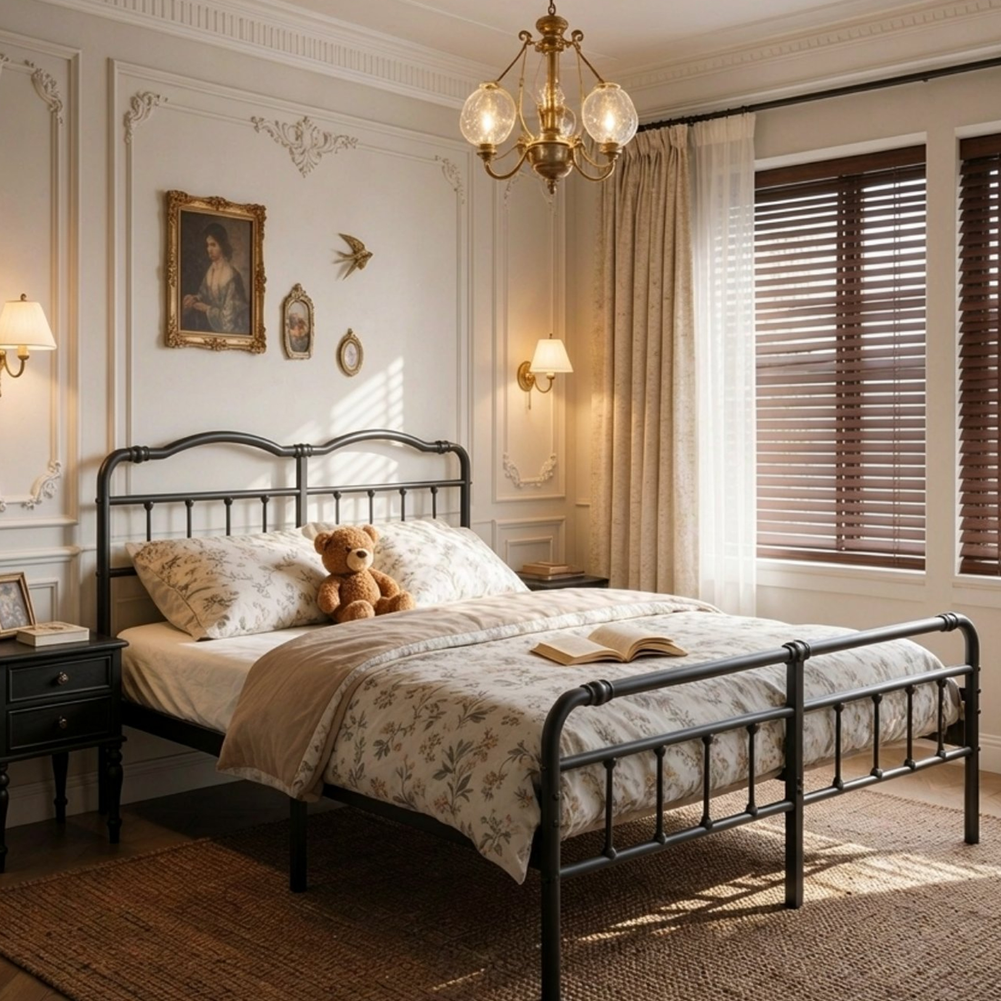 Apextella 18 in California King Metal Platform Bed Frame with Vintage Wavy Headboard, No Box Spring Needed, Underbed Storage