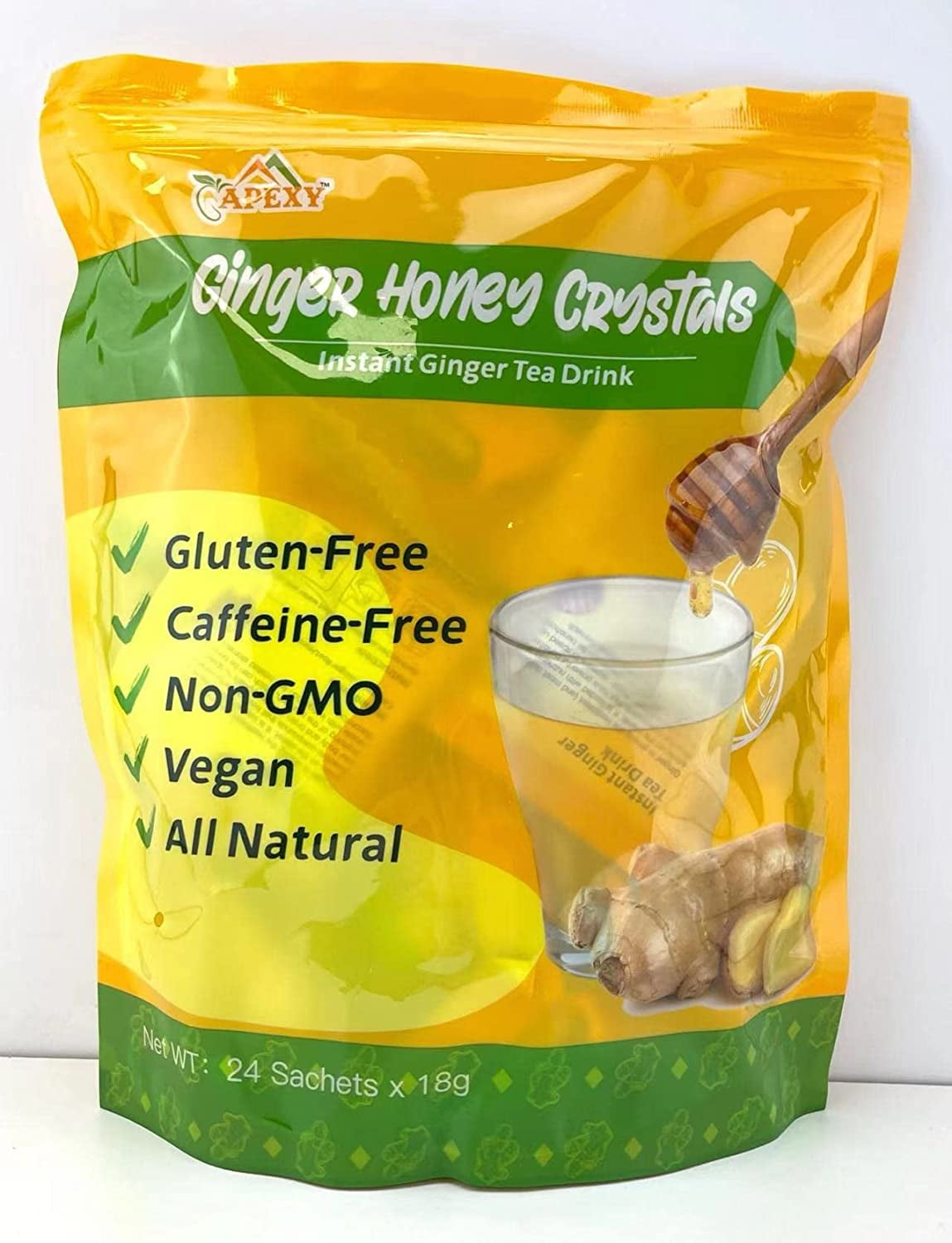 Apexy Instant Ginger Honey Crystal, Ginger Tea 18g X 24 Sachets