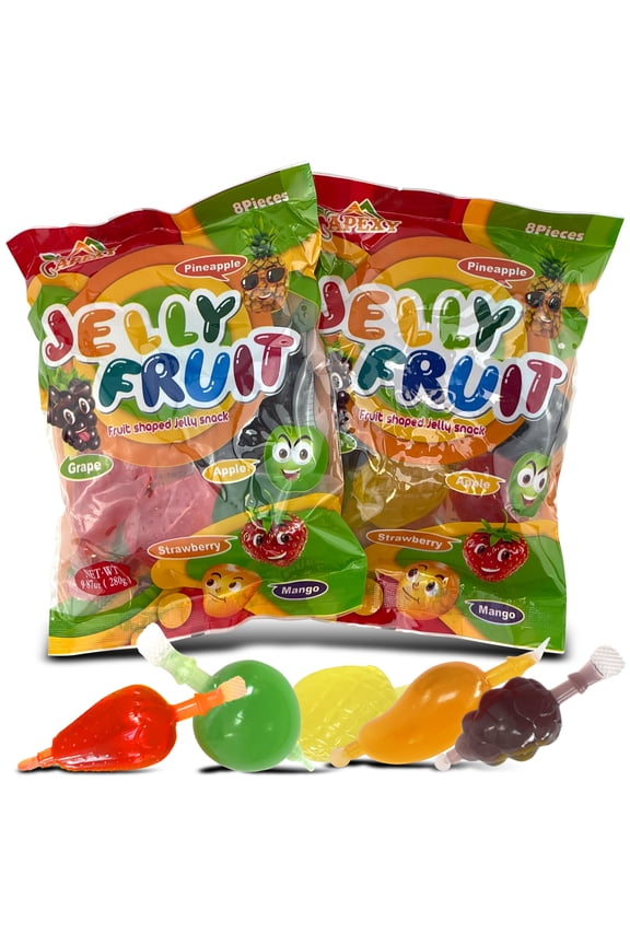 Jelly Fruit, Tiktok Candy Trend Items, Tik Tok Hit or Miss Challenge, Assorted Fruit Shaped Jelly, Strawberry, Mango, Apple, Pineapple, Grape. 9.87oz (Pack of 2)