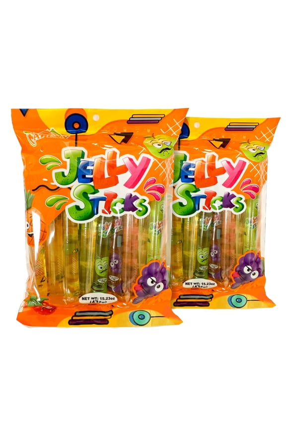 Jelly Straws, Fruit Jelly Filled Strips, Tiktok Candy Trend Items, Assorted Fruit Jelly Sticks, 15.23oz (432g) Pack of 2
