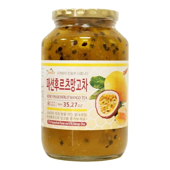 Apexy Korean Honey Passionfruit Mango Tea Made with Real Fruit, No Artificial Colors Tropical Drink Base, Dessert Topping, Smoothies, Cocktails, Yogurt Made in KOREA 35.27oz