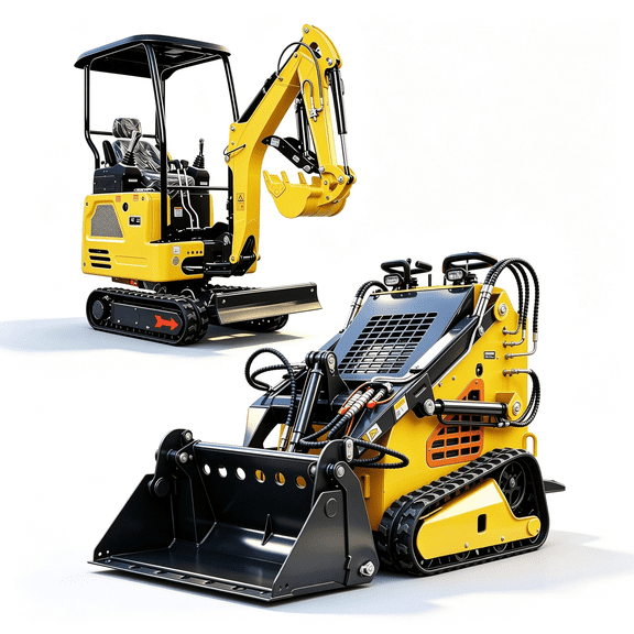 Apexyun 1.8 Ton Mini Excavator 14.1 HP Kubota Diesel + Mini Skid Steer Loader 24 HP RATO Gas Electric Start 90% Pre-Installed