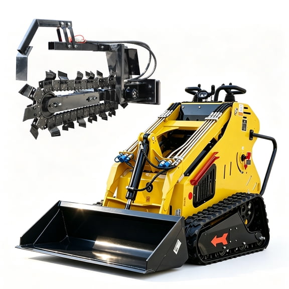 Apexyun Mini Skid Steer Loader 13.5 HP RATO R420 Gas Engine Electric Start 90% Pre-installed Tracked with Trencher