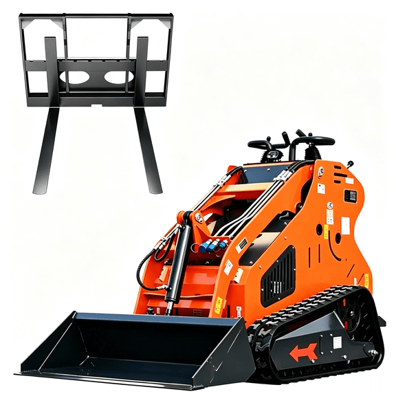 Apexyun Mini Skid Steer Loader 24 HP 2-Cylinder Gas Engine EPA Certified Tracked Stand-On with Tray Fork