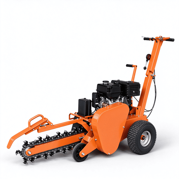 Apexyun Mini Trencher 15 HP Gas Engine Recoil Start Walk Behind Chain Ditcher for Garden Cable & Irrigation 27 Carbide Blades Adjustable Trench Depth