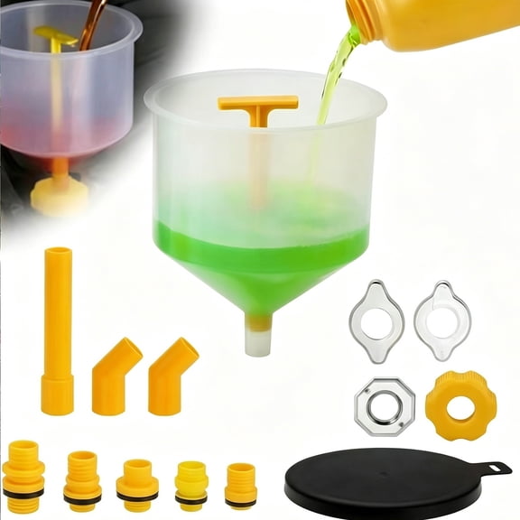 Apeya 15 PCS Coolant Funnel Kit, No-Spill Radiator Burping Funnel Kit for Filling Bottles, Universal Automotive Fluid Flushing Tools with Multiple Adapters
