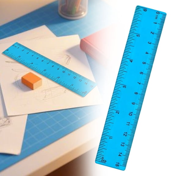 Apeya 15cm Blue Plastic Ruler 4.13 x 1.18 in, Transparent Centimeter and Inch Scale Measuring Tool for Office, Artists, Designers and Students, 1 Pack