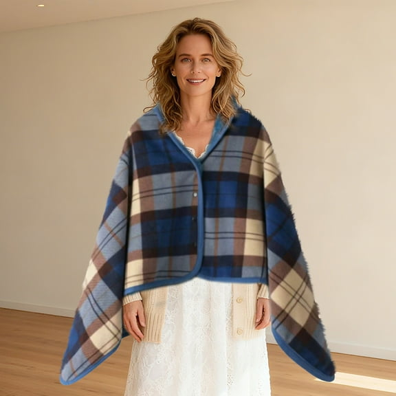 Apeya 2-In-1 Shawl Blanket-Fleece Wearable Warm Style with Buttons,For Chair/Sofa/Bed/Travel,Cape Cover Design,39.37In×55.12In Shawl/Blanket (Reversible)