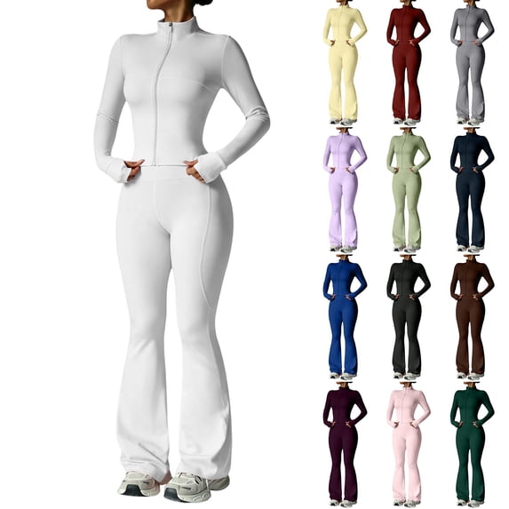Apeya 2 Piece Workout Sets for Women, Yoga Set with Zip Long Sleeve Top and High Waist Elastic Bottoms, Soft Nylon Blend Activewear Multiple Colors Available for Daily Training