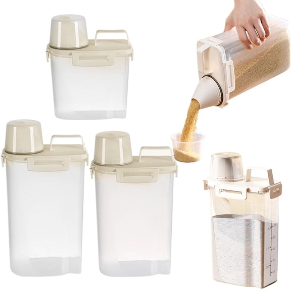 Apeya Airtight Rice Storage Container, Large Transparent Dry Food Canister with Pouring Spout and Measuring Cup Lid, Stackable Kitchen Pantry Bin, 2.8L