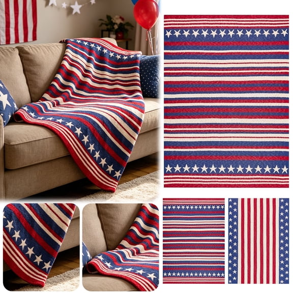 Apeya American Flag Flannel Blanket, 4th of July Independence Day Knitted Throw, Soft Patriotic Star Stripe Soft Fuzzy Cozy Fleece Layer for Couch, 1 PC
