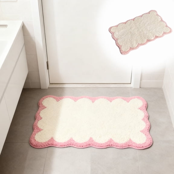 Apeya Bathroom Rug-Non-Slip Washable Cute Microfiber Style Absorbent Soft Aesthetic Small Rug,For Bedroom & Tub,Wavy Edge Bathroom Mat