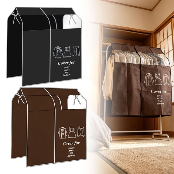 Apeya Black Hanging Garment Bag, 43x35 Inch Breathable Clothes Rack Cover with Clear Visual Window and Tape Closure for Seasonal Storage and Closet Organization