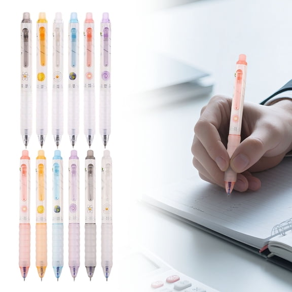 Apeya Blue Ink Erasable Gel Pens, 0.5mm Fine Point Retractable Neutral Ballpoint Pen with Planet Cosmic Pattern, Smooth Writing Stationery Set, 6 Pcs