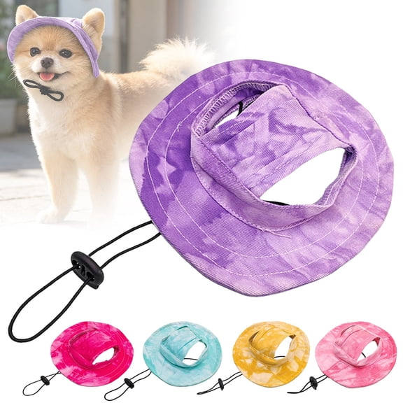 Apeya Blue Pet Baseball Cap, Breathable Cotton Dog Sun Hat with Ear Holes, Summer Bucket Hat with Adjustable Drawstring for Small Medium Dogs, L