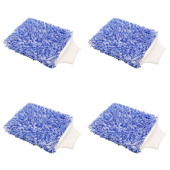Apeya Blue Scratch-Free Microfiber Cleaning Mitt, 11x7 Inch Soft Plush Glove for Car Wash and Household Dusting on Delicate Painted Surfaces, 4PC