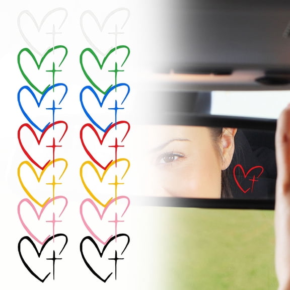 Apeya Blue Vinyl Heart Car Rearview Mirror Sticker Decals, 2PC Waterproof UV Resistant Artistic Crossed Automotive Window Decoration Graphics for All Vehicles