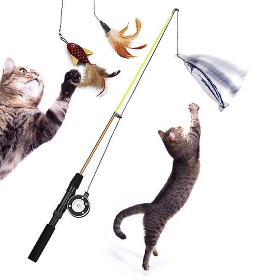 Apeya Cat Fishing Pole Toy Interactive Cat Wand Flexible Telescopic Rod With Lifelike Fish Design For Indoor Cats Teaser Toy And Play Activity Fun