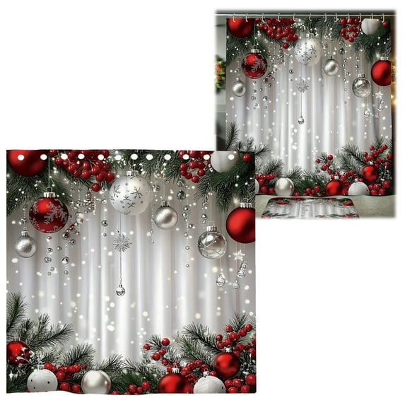 Apeya Christmas Bathroom Set-Decorative Anti-Slip U-Shaped Mats & Shower Curtain Festive Bathroom Decor,Complete Set,Christmas Decorations Christmas Gifts