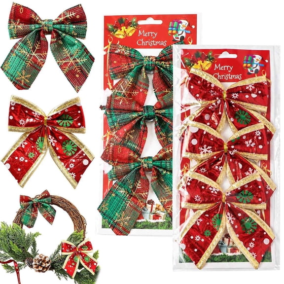 Apeya Christmas Bows Decorations Large Tree Bows Snowflake Plaid Ornaments for Wreath and Garland Two Styles Available Home Party Daily Use Indoor Outdoor