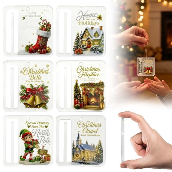 Apeya Christmas Money Holder Ornaments, Clear Acrylic Cash Gift Holders for Money Presentation, Tree Hanging Decorations, Door Hangers and Holiday Parties