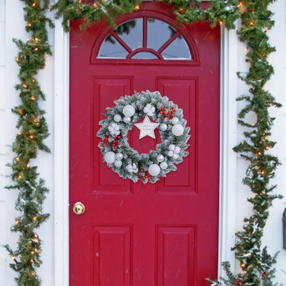 Apeya Christmas Door Wreath with Glitter Ornaments Leaves Berries Artificial Holiday Hanging Decoration for Front Door Wall Mantel Home Decor