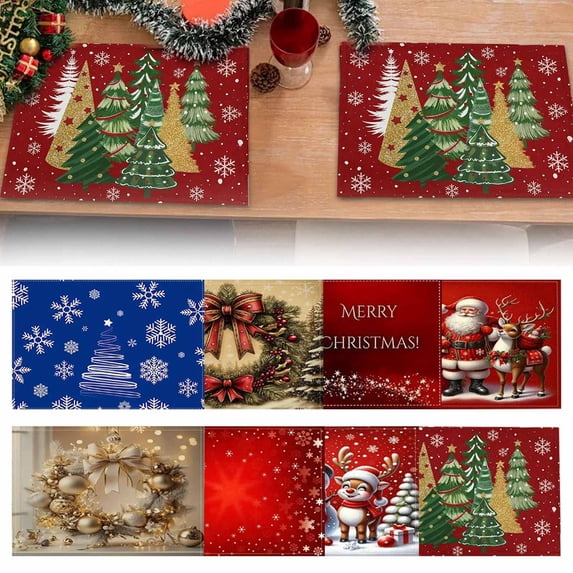 Apeya Christmas Placemats Table Placemats Seasonal Dining Table Mats Christmas Pattern Holiday Decor For Home Kitchen Dining Room Christmas Decorations Set