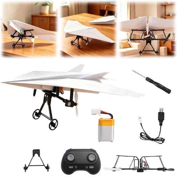 Apeya DIY RC Paper Airplane Kit, Electric Remote Control Plane with Gyro Stabilizer, Dual Propellers, Micro Fixed Wing Drone Toy, 4.33x3.15 in