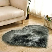Apeya Faux Fur Wool Imitation Sheepskin Rug, Non-Slip Shaggy Carpet Mat, for Bedroom,Heart-Shaped Imitation Wool Carpet 30*40 Dark Gray