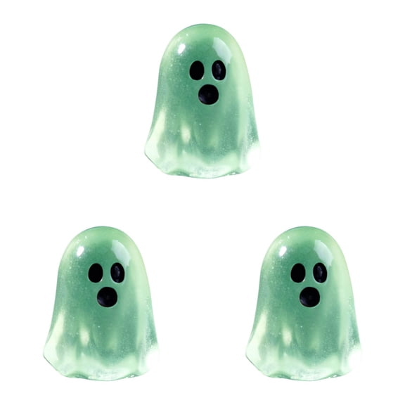 Apeya Glow in the Dark Mini Ghost Figurine, Luminous Night-Light Desktop Ornament, Light-Absorbing Tiny Statue for Terrarium Fillers and Cupcake Toppers, 3-Pack
