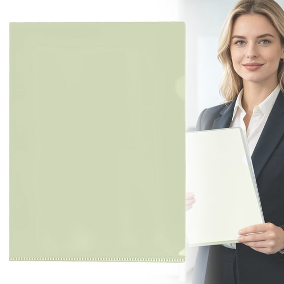 Apeya Heavy Duty Green Plastic Folder, L-Shaped Clear View File Document Organizer with Business Card Slot, Letter Size Project Sleeves for Office