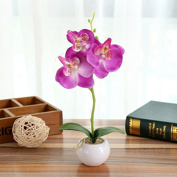 Apeya Indoor Bonsai-Simulated Plant Butterfly Orchid|Adds Elegance & Tranquility, Decorative Potted Plant,Small Round Pot Three-Flowered Phalaenopsis Bonsai (Including Pot