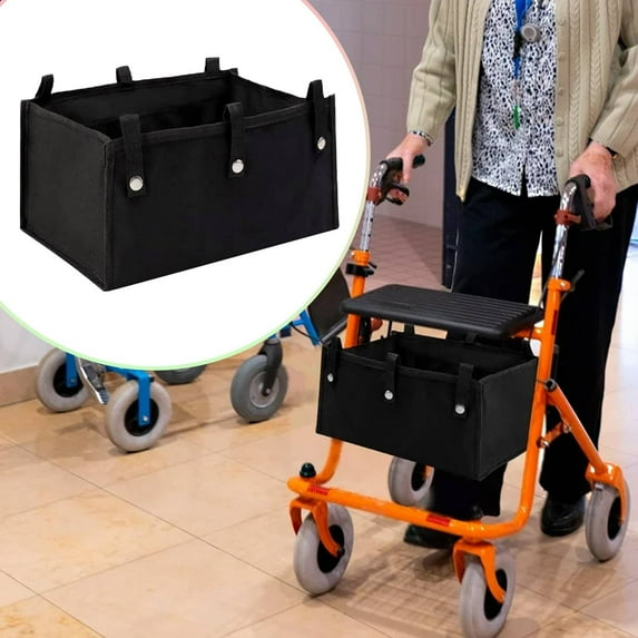Apeya Large Rollator Basket, Foldable Cloth Seat Carry Bag Insert, 1-Piece Mobility Aid Storage for Four Wheel Walker Seniors for Four Wheel Rollator Black