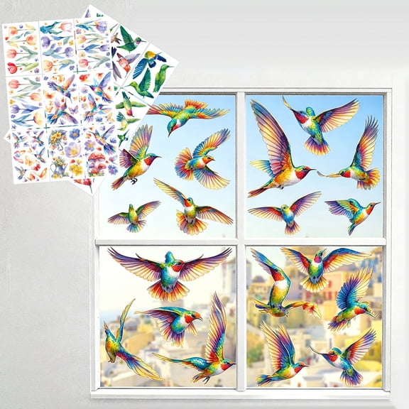Apeya Light Purple Anti Collision Bird Window Stickers, 9 Pack Large Size UV Reflective Glass Decals, Self Adhesive Protection Stickers for Patio Doors Home