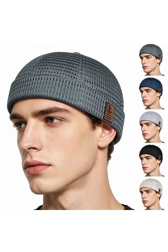 Men's Breathable Mesh Brimless Hat, Summer Docker Skullcap Beanie, Lightweight Sailor Cap for Sports, Structured Dome Cap, Casual Flip Cap