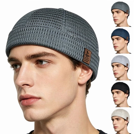 Apeya Men's Mesh Brimless Docker Cap, Breathable Summer Skullcap Hat, Lightweight Sailor Dome Cap for Outdoor Sports, Structured Fashion Flip Cap