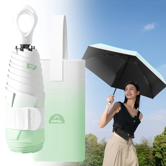 Apeya Mini Travel Umbrella, 5 Fold Manual Light Green Parasol with UPF Plus UV Protection, Lightweight Compact Sun Umbrella for Backpack, 35.43x22.44 in